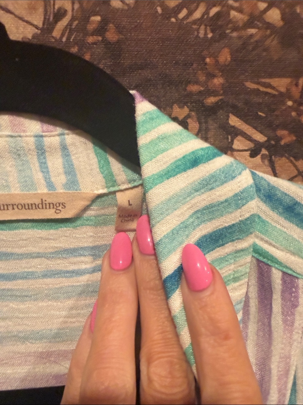 Soft Surroundings Striped Button-Up Blouse in Teal, Lavender & Aqua - Picture 3 of 5